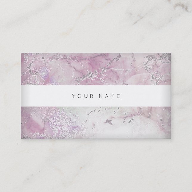 White Pastel Pink Grey Silver Marble Vip Business Card (Front)