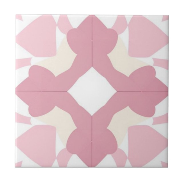 White, pastel yellow and pink floral ceramic tile (Front)