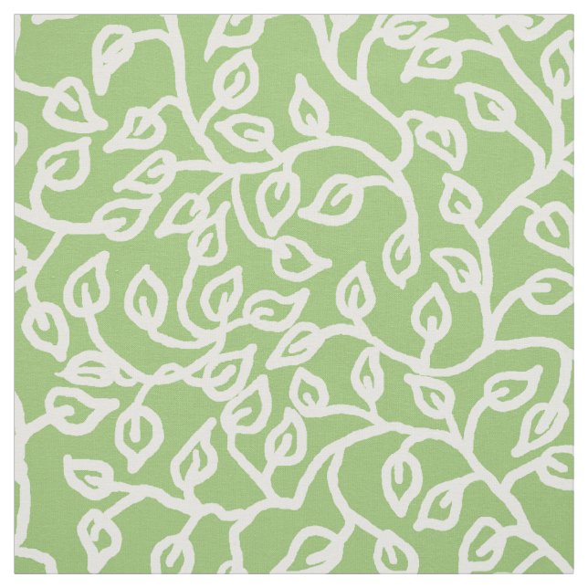 White Pattern of Leaves on Pale Apple Green Fabric (Swatch)