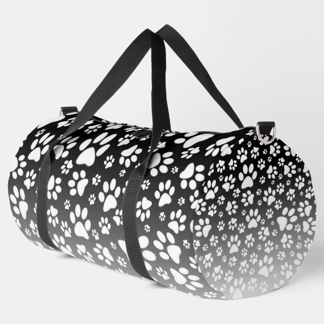 White pattern paws on gradient background duffle bag (Left Corner)