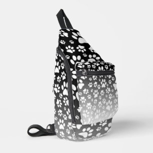White pattern paws on gradient background sling bag