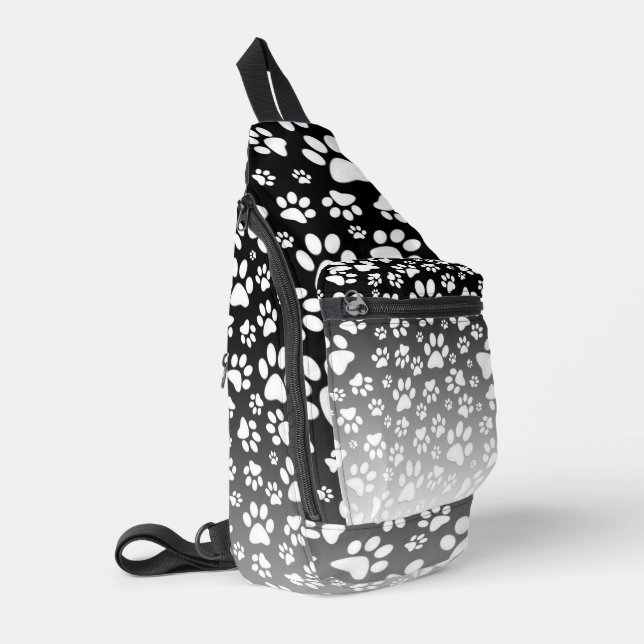 White pattern paws on gradient background sling bag (Left Corner)