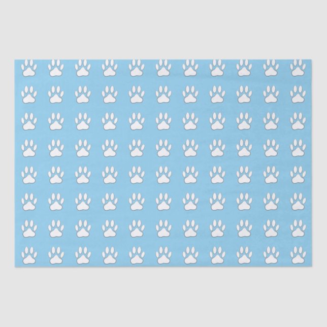 White Paw Print Cartoon Drawing Pattern On Blue Tissue Paper (Front)