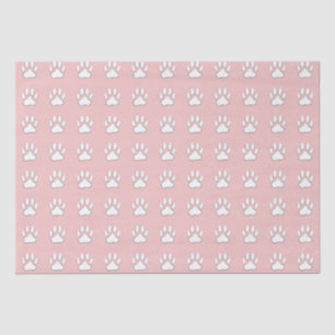 White Paw Print Cartoon Drawing Pattern On Pink Tissue Paper