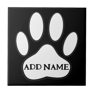 White Paw Print Custom Name Ceramic Tile