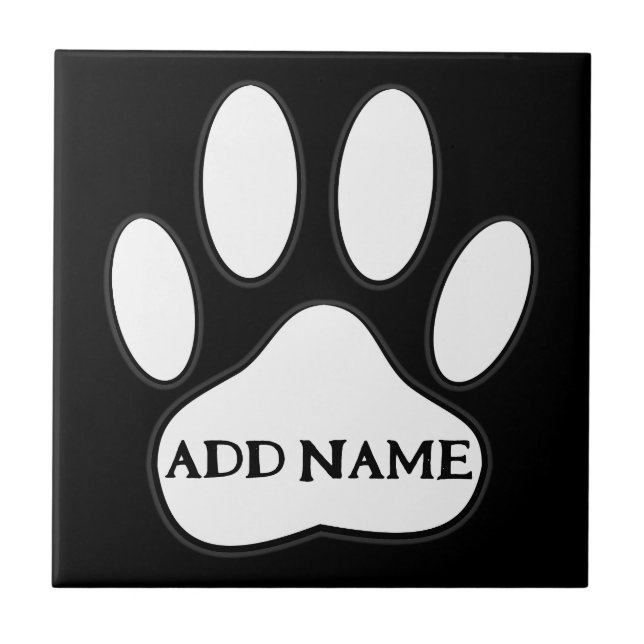 White Paw Print Custom Name Ceramic Tile (Front)