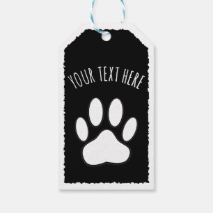 White Paw Print Custom Text Black Gift Tags