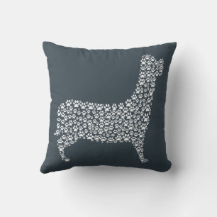White Paw Print Dog Silhouette Pattern Fabric Cushion