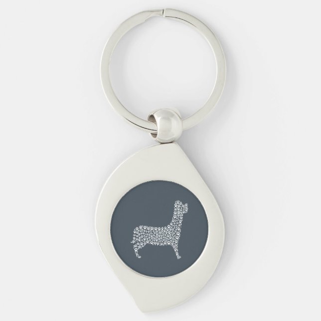 White Paw Print Dog Silhouette Pattern Fabric Key Ring (Front)
