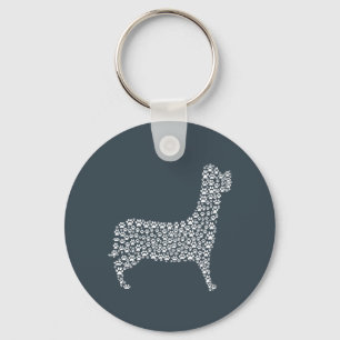 White Paw Print Dog Silhouette Pattern Fabric Key Ring