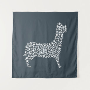 White Paw Print Dog Silhouette Tapestry