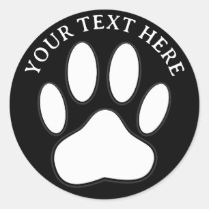 White Paw Print Editable Text Classic Round Sticker