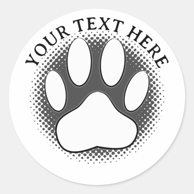 White Paw Print Editable Text  Classic Round Sticker (Front)