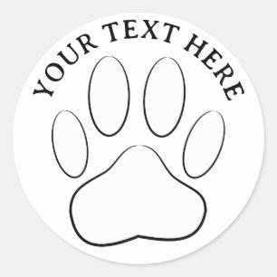 White Paw Print Editable Text Classic Round Sticker