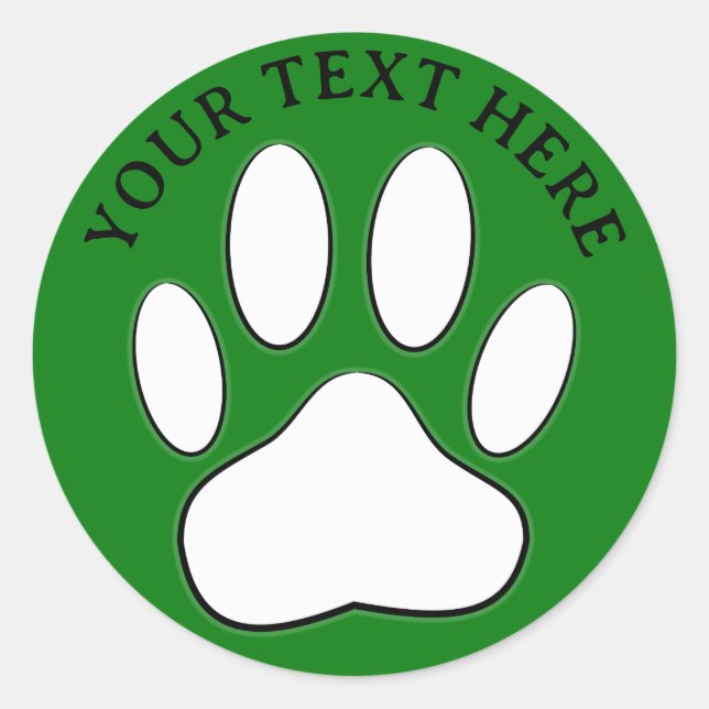 White Paw Print Editable Text Classic Round Sticker (Front)