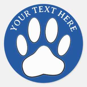 White Paw Print Editable Text Classic Round Sticker