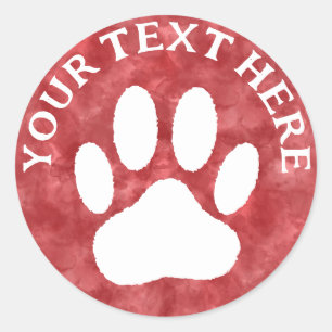 White Paw Print Editable Text Red Watercolor Classic Round Sticker