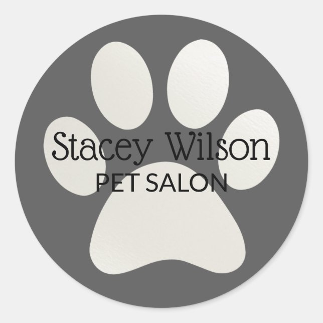 White Paw Print Logo On Grey Product Label (Front)