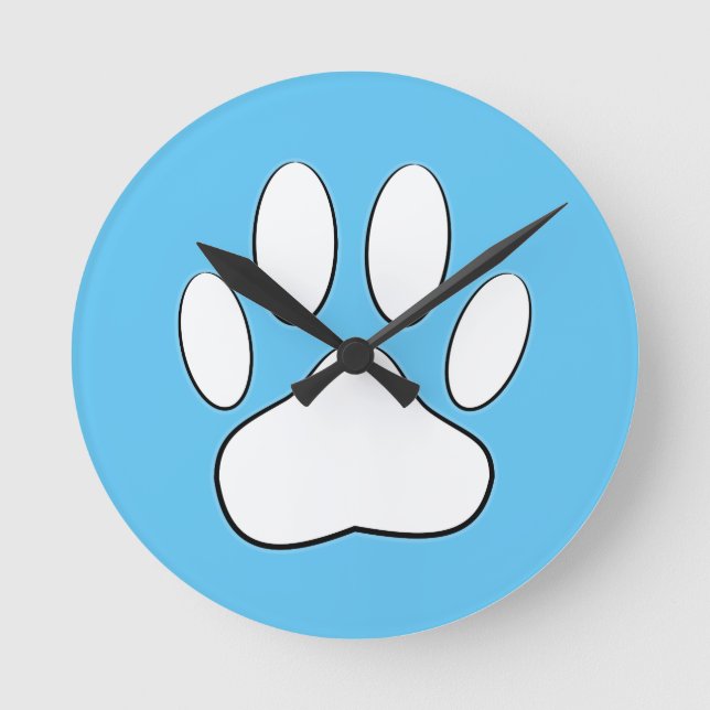 White Paw Print On Sky Blue Unique Round Clock (Front)