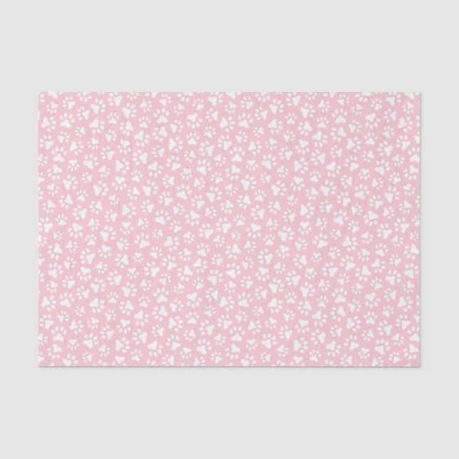 White paw print pattern light pink background tissue paper (Front)
