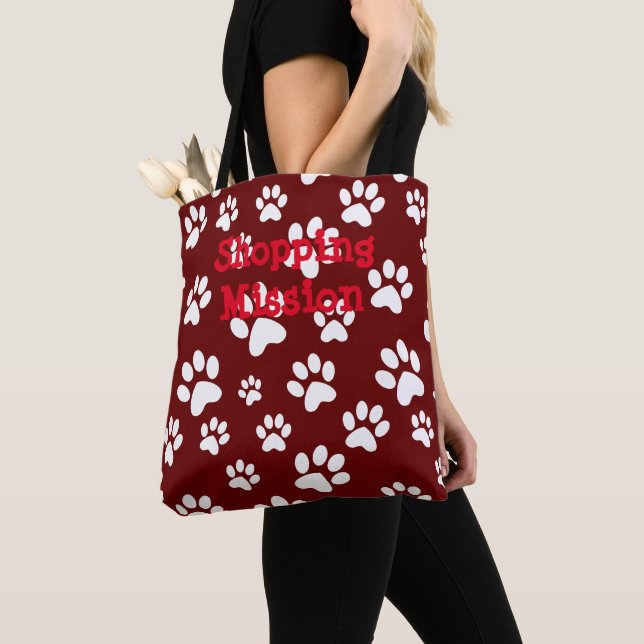 White Paw Print Tote Bag (Close Up)