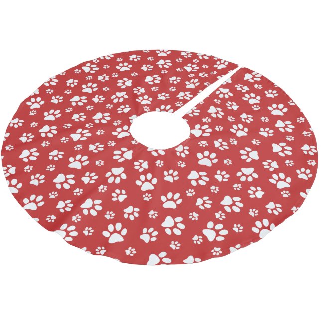 White Paw Prints Christmas Tree Skirt (Angled)