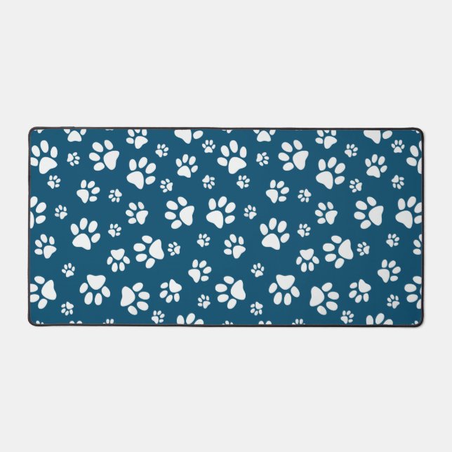 White Paw Prints Design Desk Mat (Front)