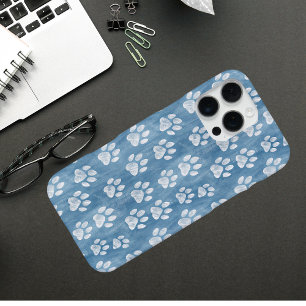 White Paw Prints on Blue – Rustic Pet Lover  iPhone 16 Pro Max Case