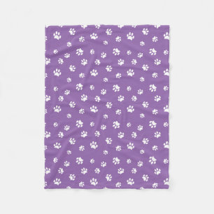White Paw Prints Pattern with Purple Background Fleece Blanket