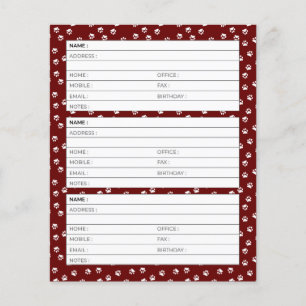 White pawprints address book pages