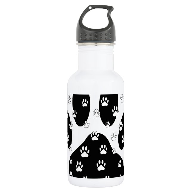 White Paws On Black Paw Print 532 Ml Water Bottle (Front)