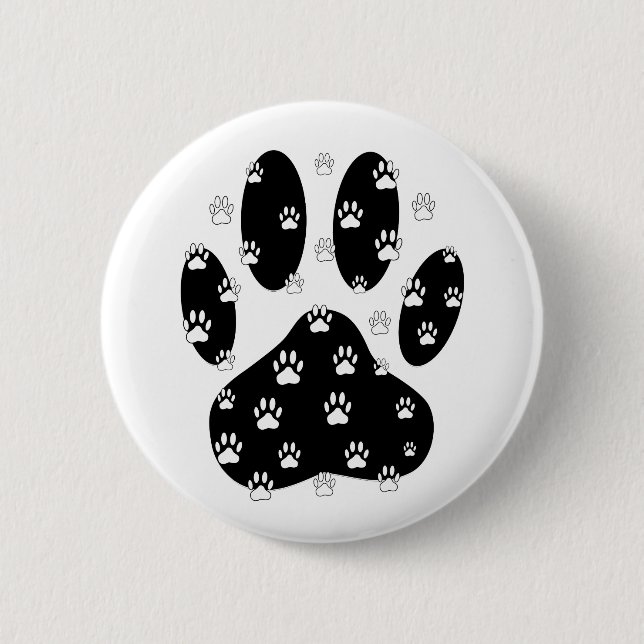 White Paws On Black Paw Print 6 Cm Round Badge (Front)