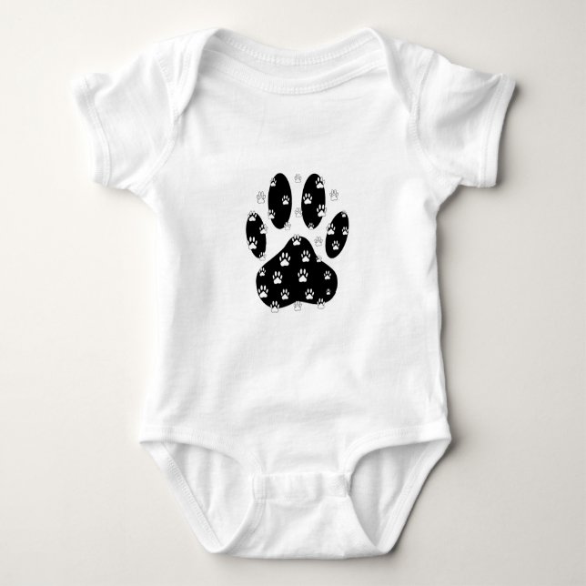 White Paws On Black Paw Print Baby Bodysuit (Front)