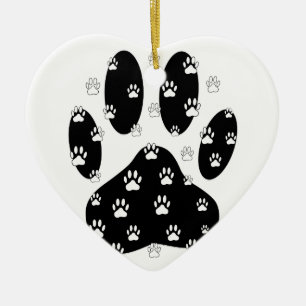 White Paws On Black Paw Print Ceramic Ornament