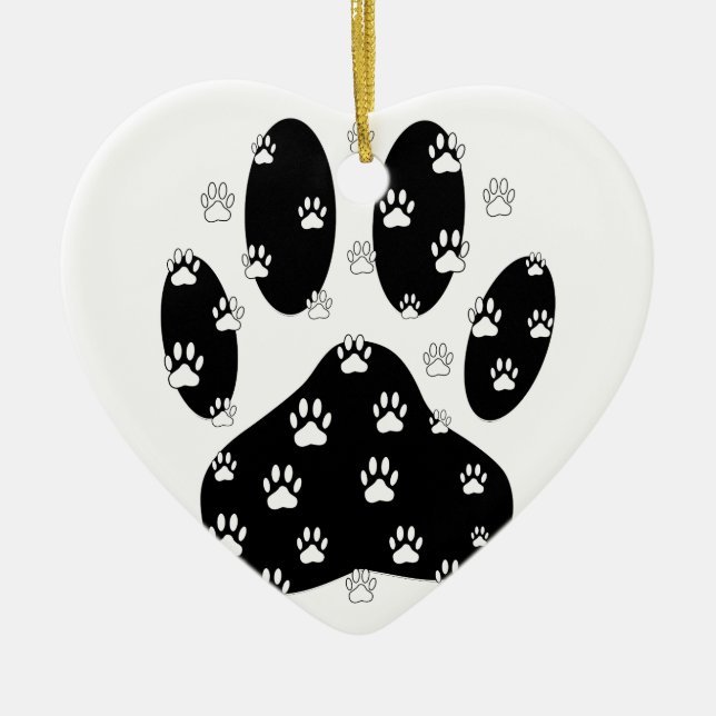 White Paws On Black Paw Print Ceramic Ornament (Front)