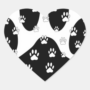 White Paws On Black Paw Print Heart Sticker