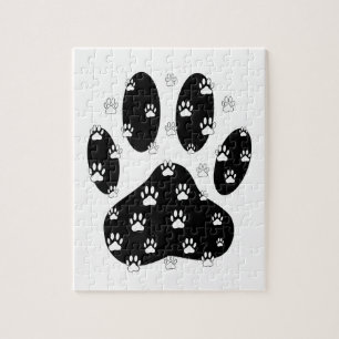 White Paws On Black Paw Print Jigsaw Puzzle