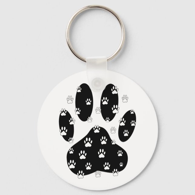 White Paws On Black Paw Print Key Ring (Front)