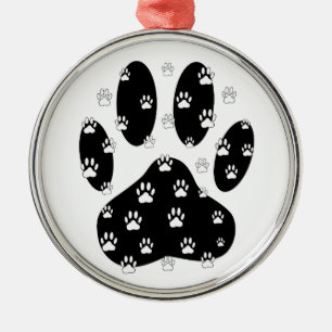 White Paws On Black Paw Print Metal Ornament
