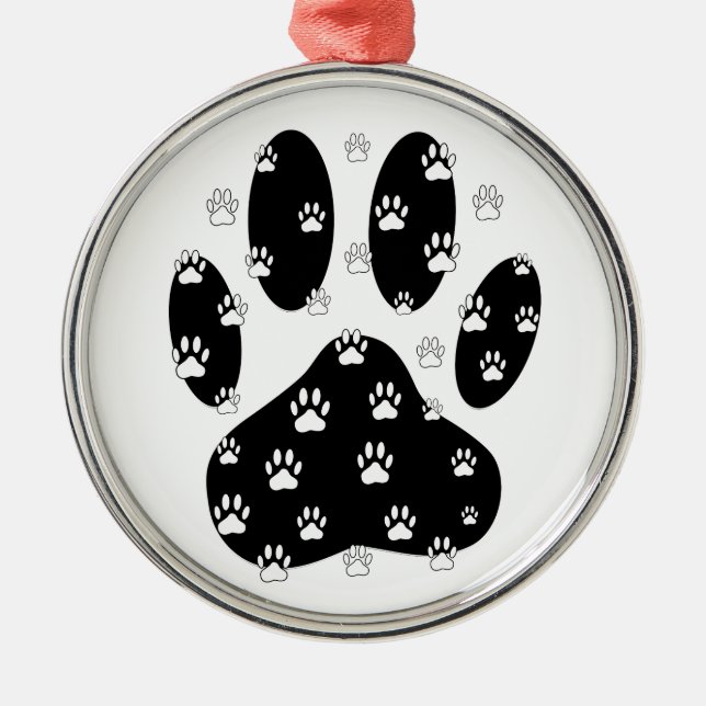 White Paws On Black Paw Print Metal Ornament (Front)