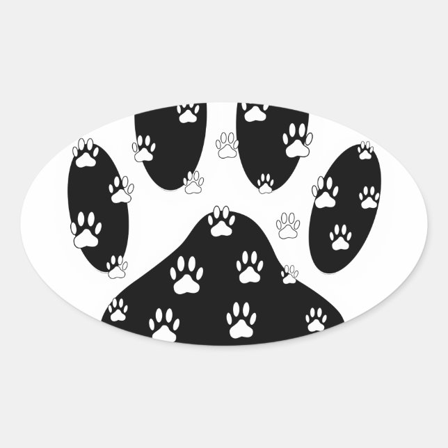 White Paws On Black Paw Print Oval Sticker (Front)