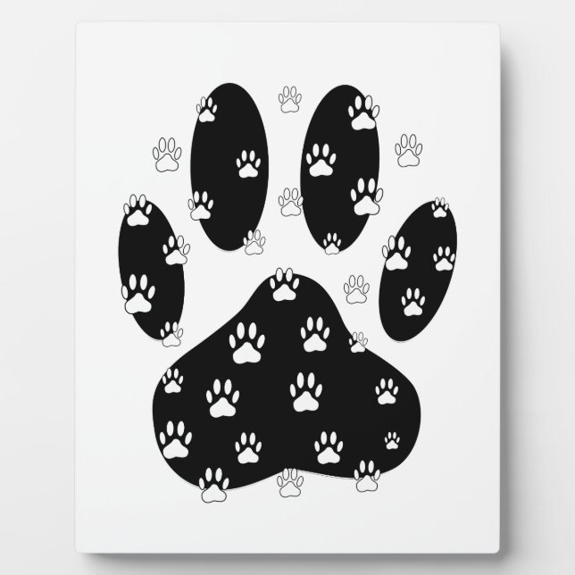 White Paws On Black Paw Print Plaque (Front)