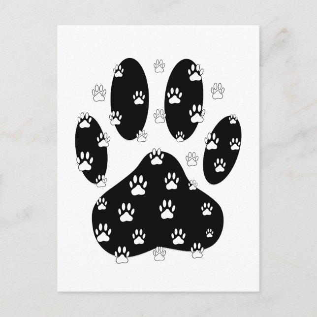 White Paws On Black Paw Print Postcard (Front)