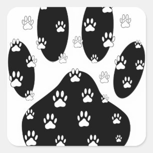 White Paws On Black Paw Print Square Sticker