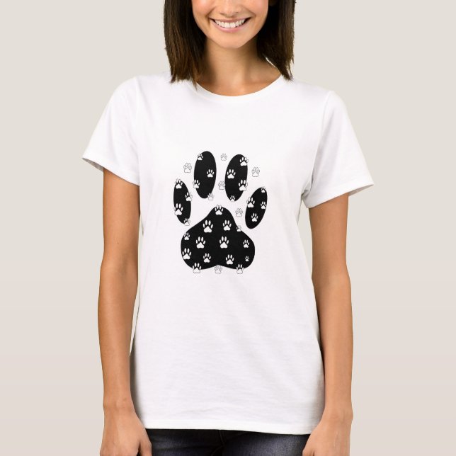 White Paws On Black Paw Print T-Shirt (Front)