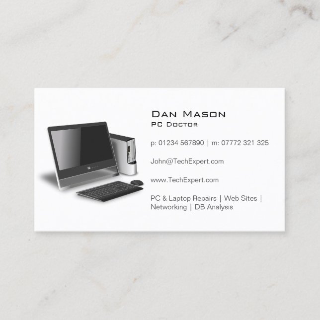 White PC Repair Guy Technology - Business Card (Front)