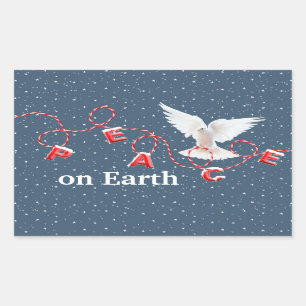 White Peace Dove In Snowflakes Rectangular Sticker