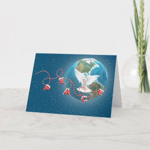 White Peace Dove On Earth Planet Holiday Card