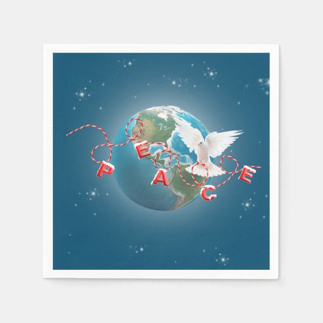 White Peace Dove On Earth Planet Napkin (Front)