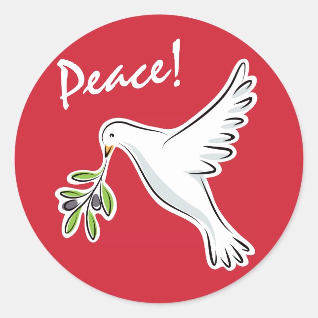 White peace dove on red holiday classic round sticker (Front)